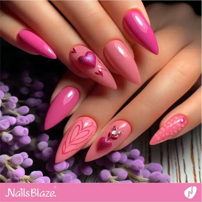 Peach Fuzz and Pink Heart Nails | Valentine Nails - NB2643